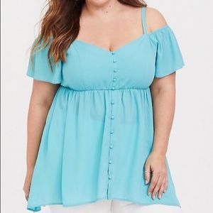 Torrid Aqua Blue Cold Shoulder Blouse